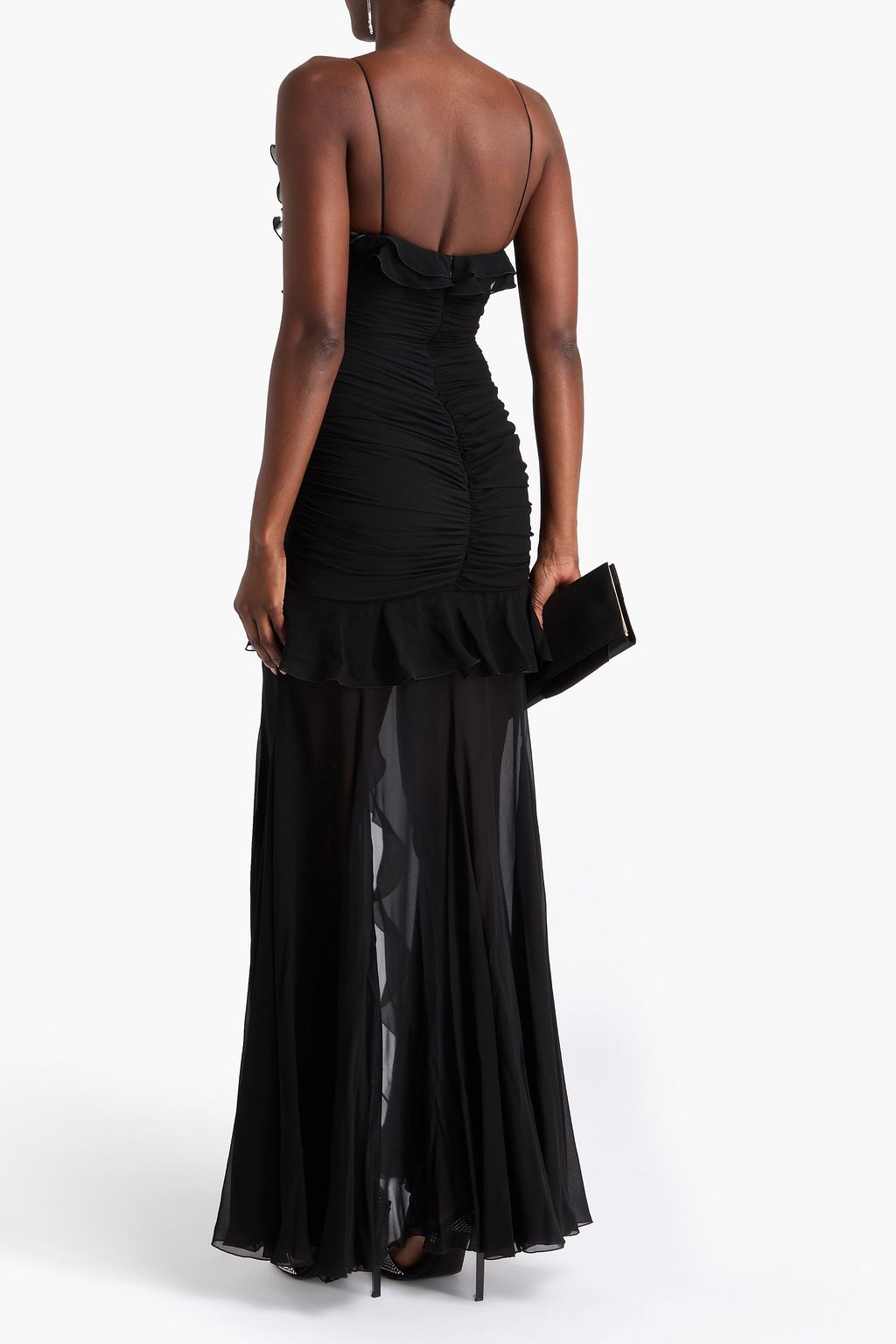ALESSANDRA RICH Ruched floral-appliquéd silk-georgette gown