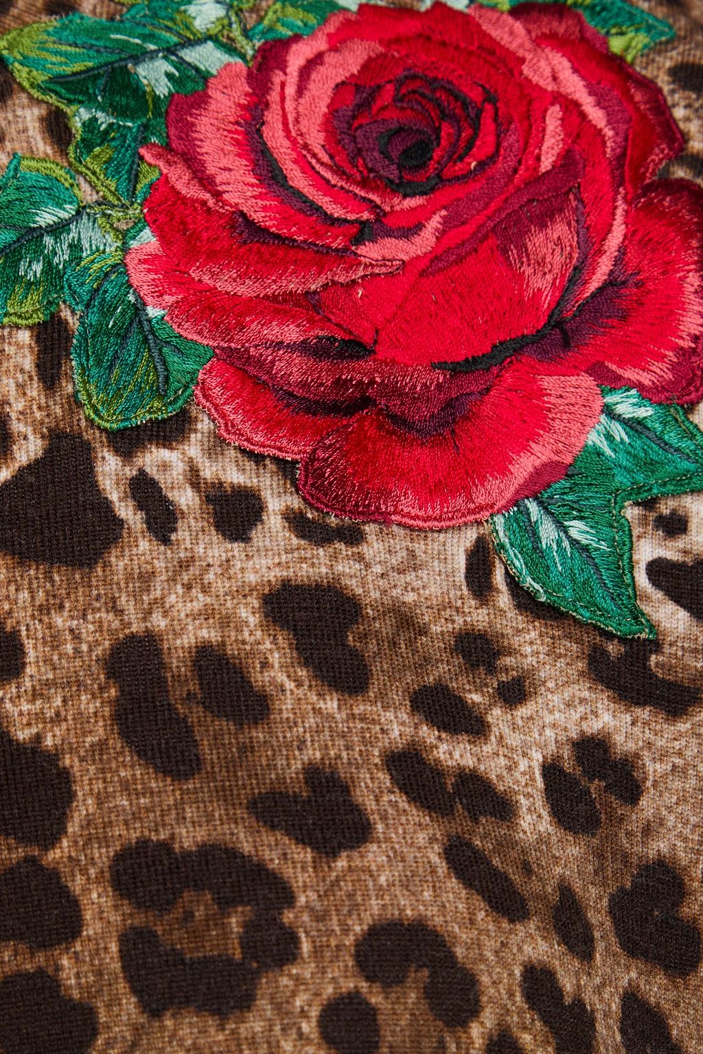DOLCE&GABBANA ウールセーター フローラルアップリケ付き レオパードプリント