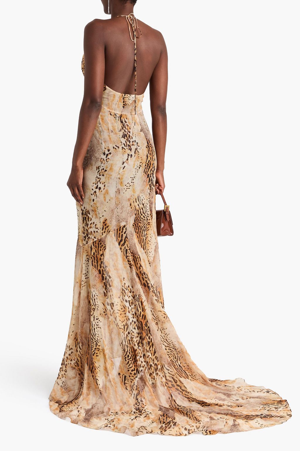 ALESSANDRA RICH Open-back leopard-print silk-georgette gown