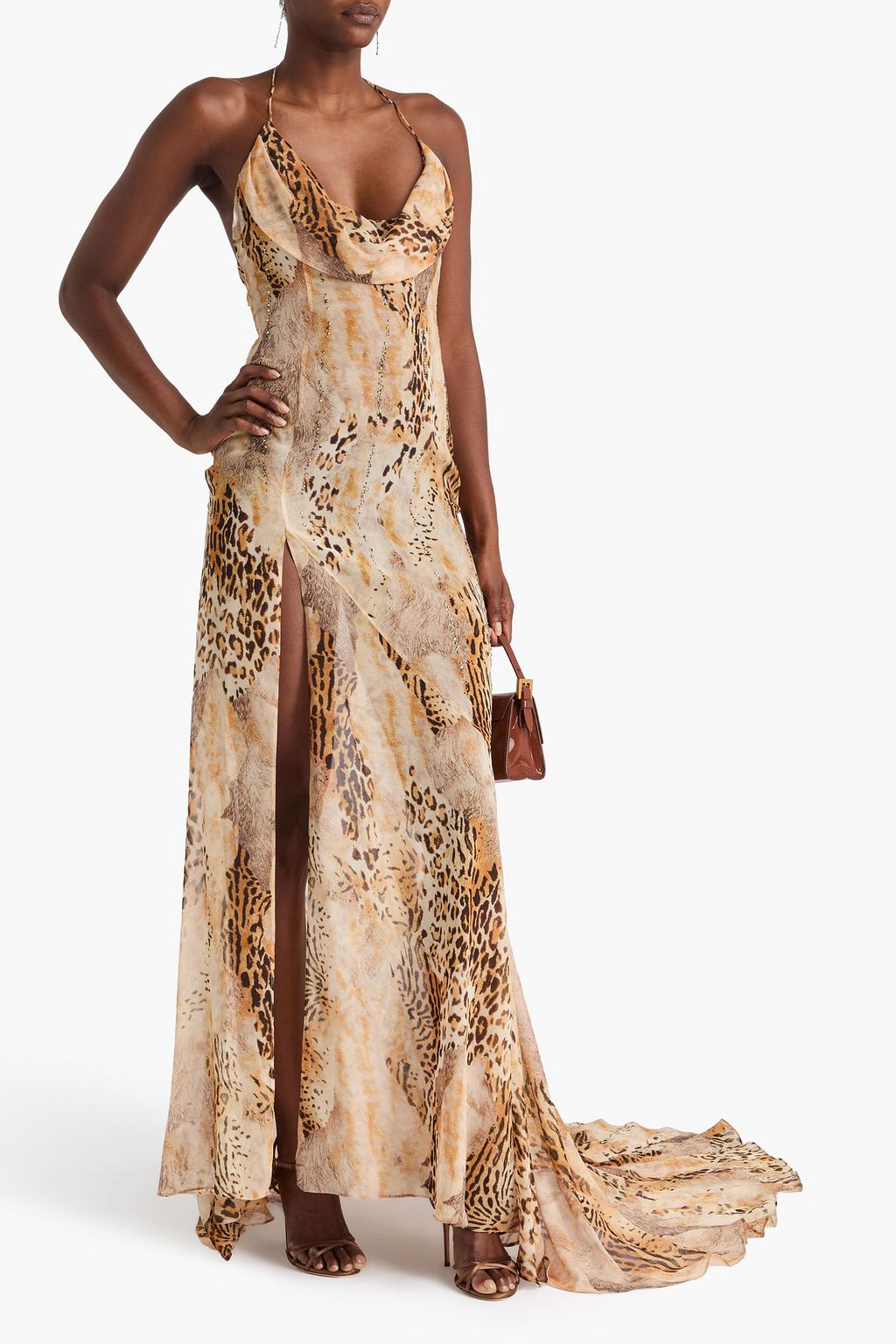 ALESSANDRA RICH Open-back leopard-print silk-georgette gown