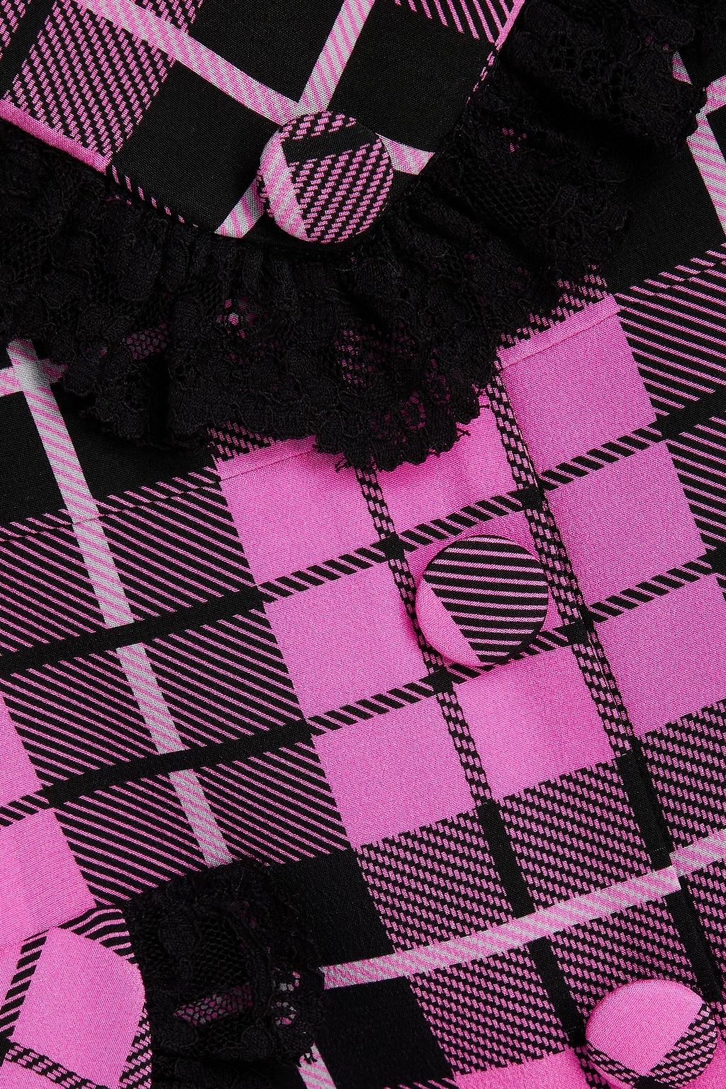 ALESSANDRA RICH シルククレープデシン ミニワンピース レーストリム チェック