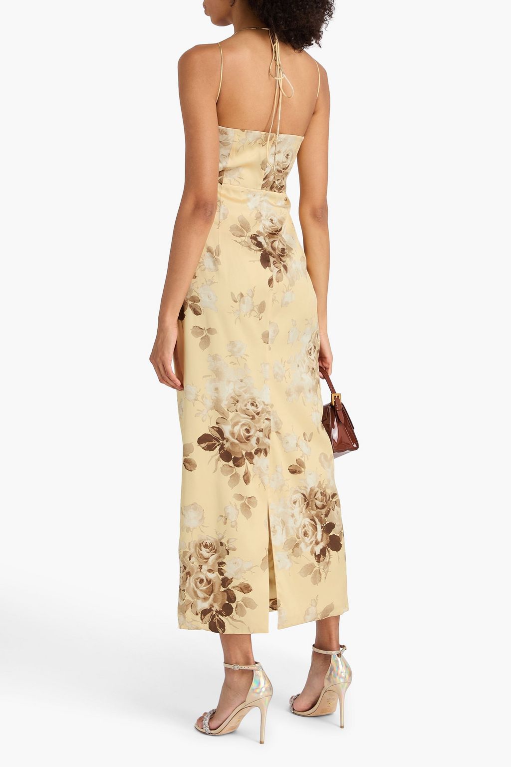 ALESSANDRA RICH Lace-trimmed floral-print silk-satin midi dress