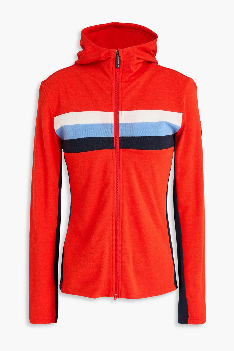 We Norwegians Striped Wool-blend Piqué Hooded Zip-up Base Layer In Red