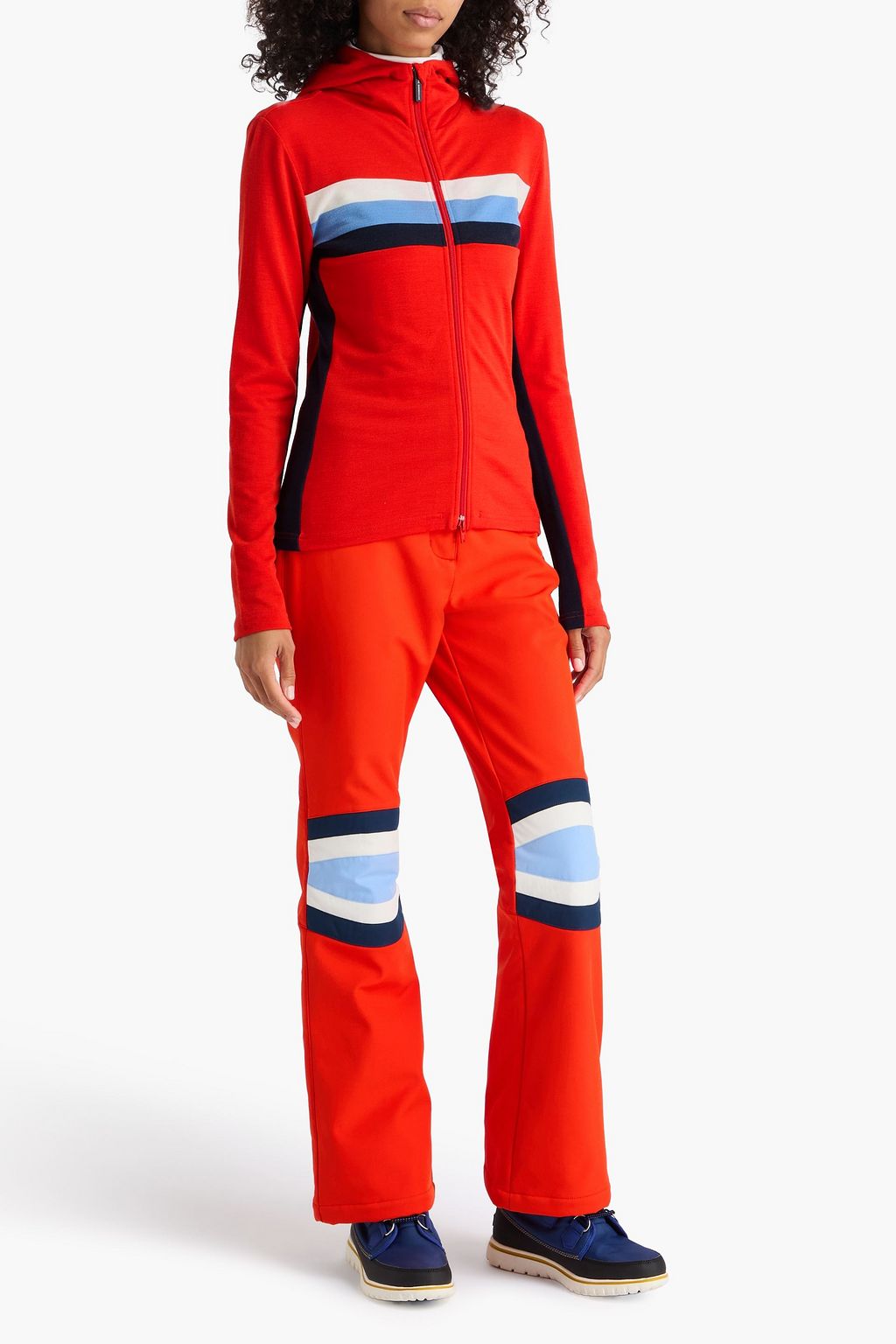WE NORWEGIANS Striped wool-blend piqué hooded zip-up base layer