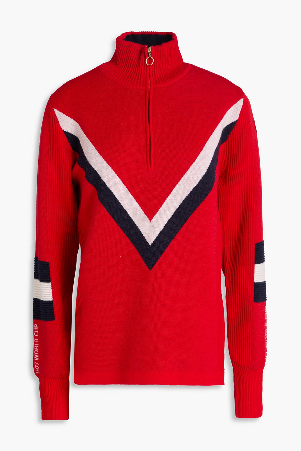 We Norwegians Striped Merino Wool Half-zip Sweater In Red