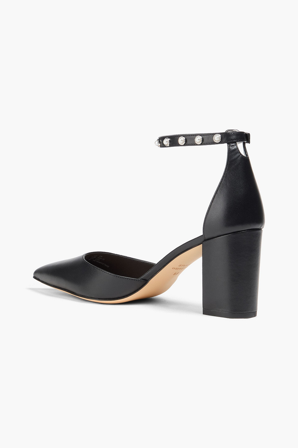 Stuart Weitzman Faux Pearl-embellished Leather Pumps In Black