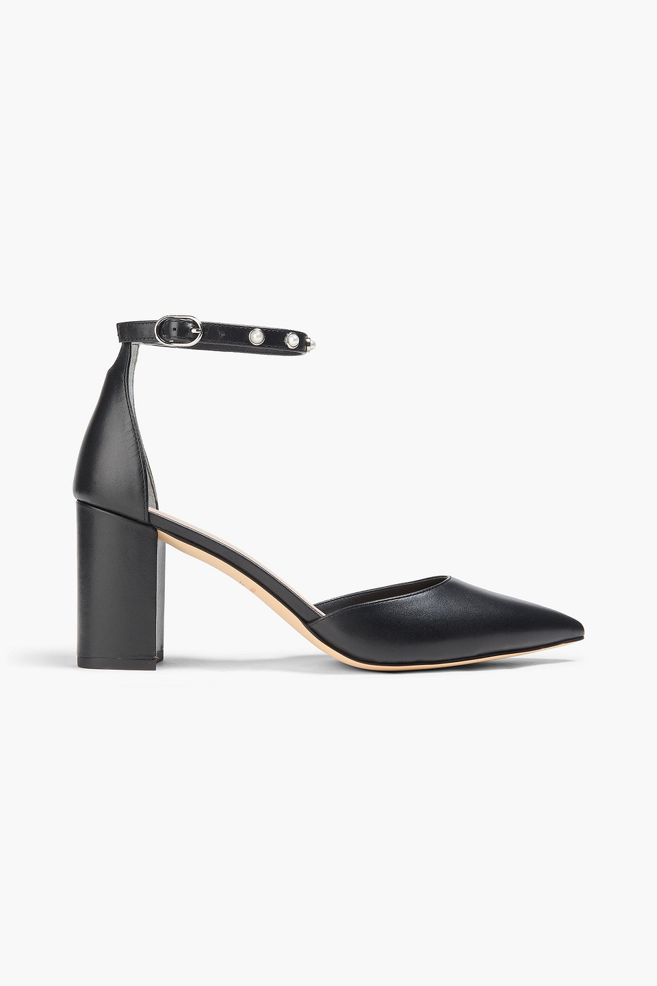 Stuart Weitzman Faux Pearl-embellished Leather Pumps In Black