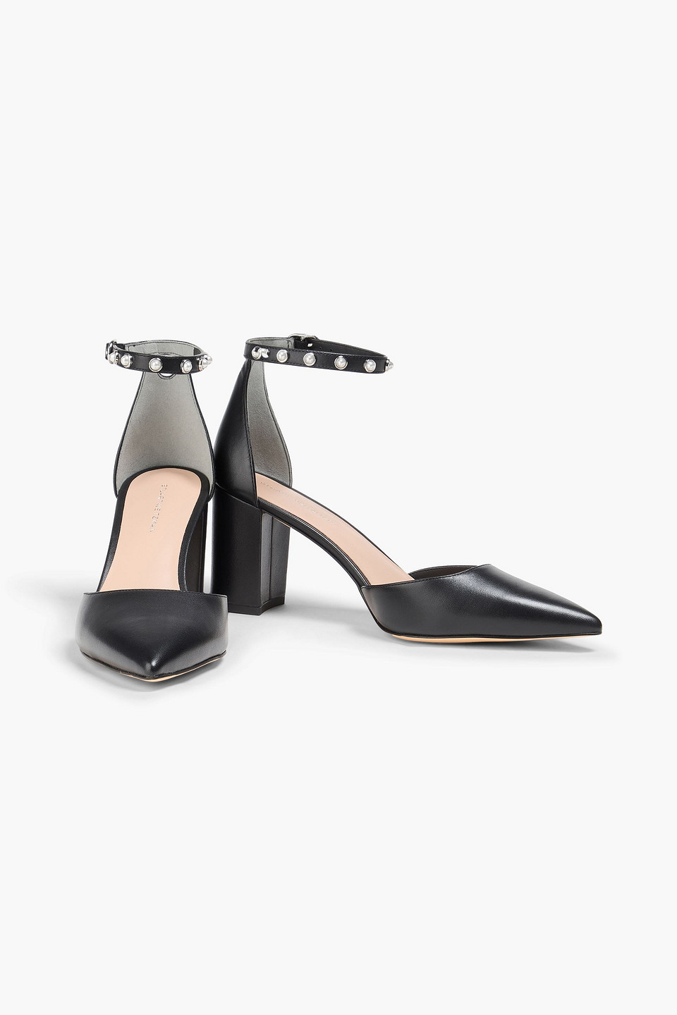 Stuart Weitzman Faux Pearl-embellished Leather Pumps In Black