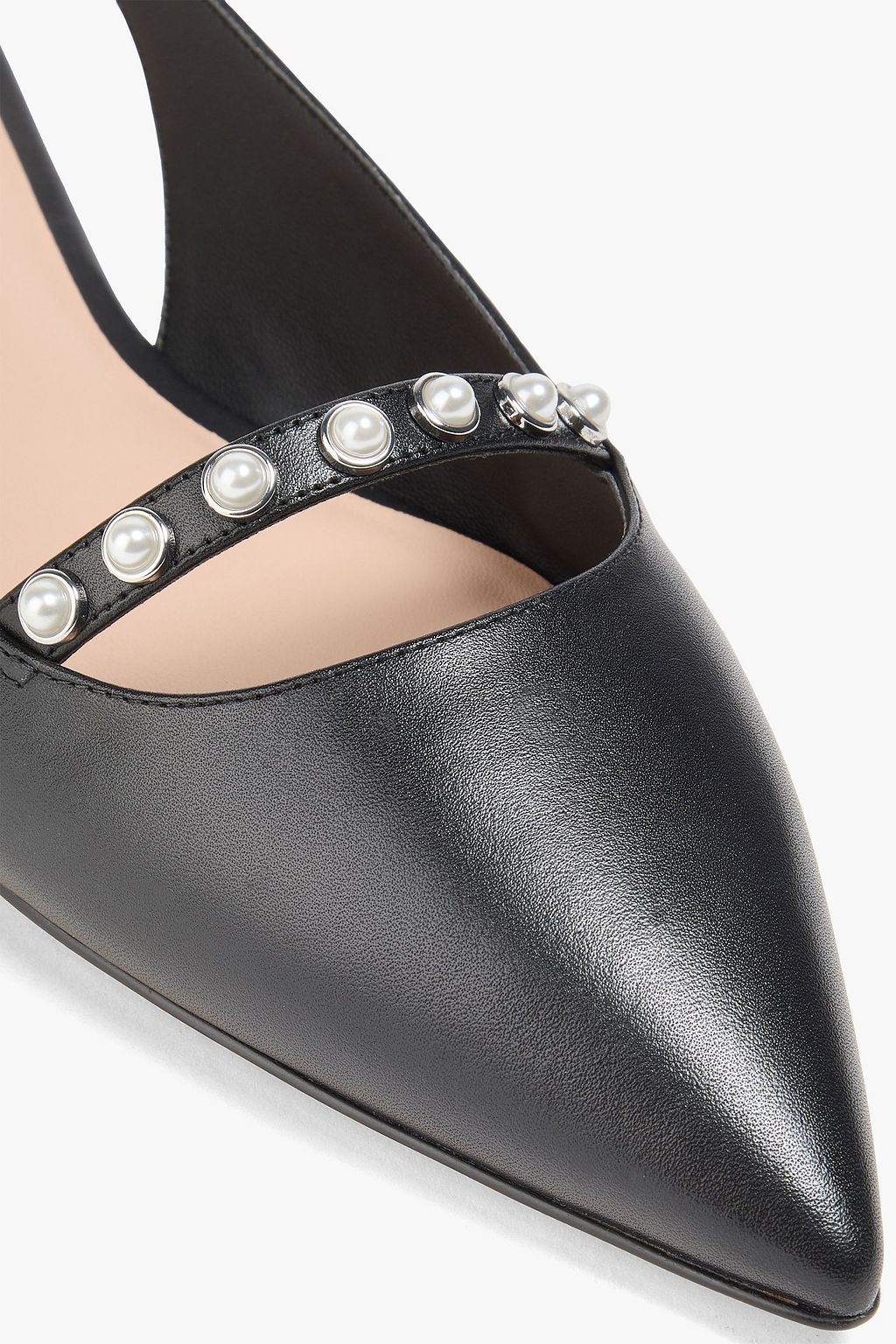 STUART WEITZMAN 인조 펄 장식 가죽 슬링백 포인티드 토 플랫