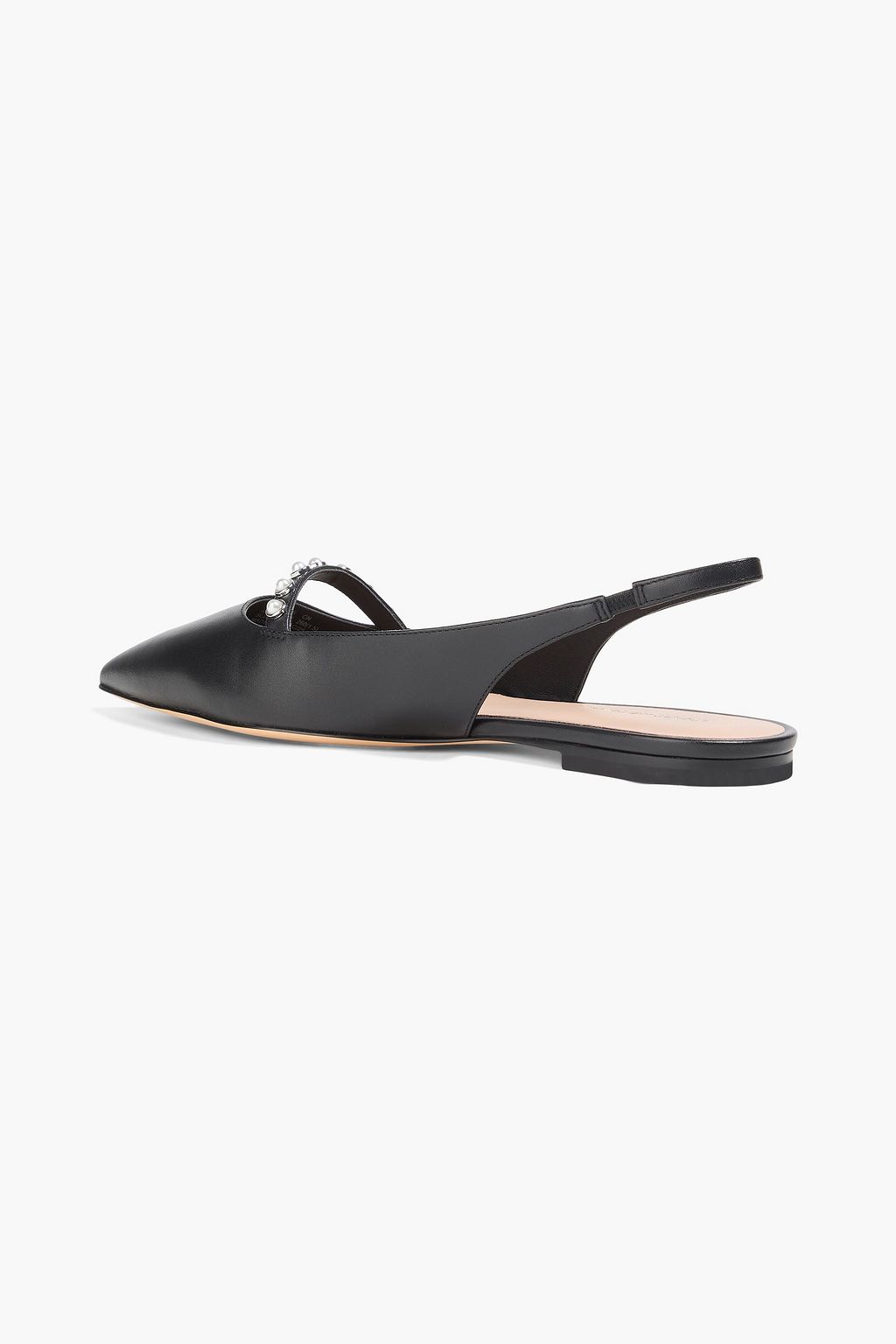 STUART WEITZMAN 인조 펄 장식 가죽 슬링백 포인티드 토 플랫