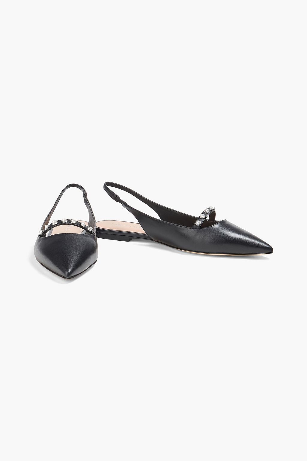 STUART WEITZMAN 인조 펄 장식 가죽 슬링백 포인티드 토 플랫