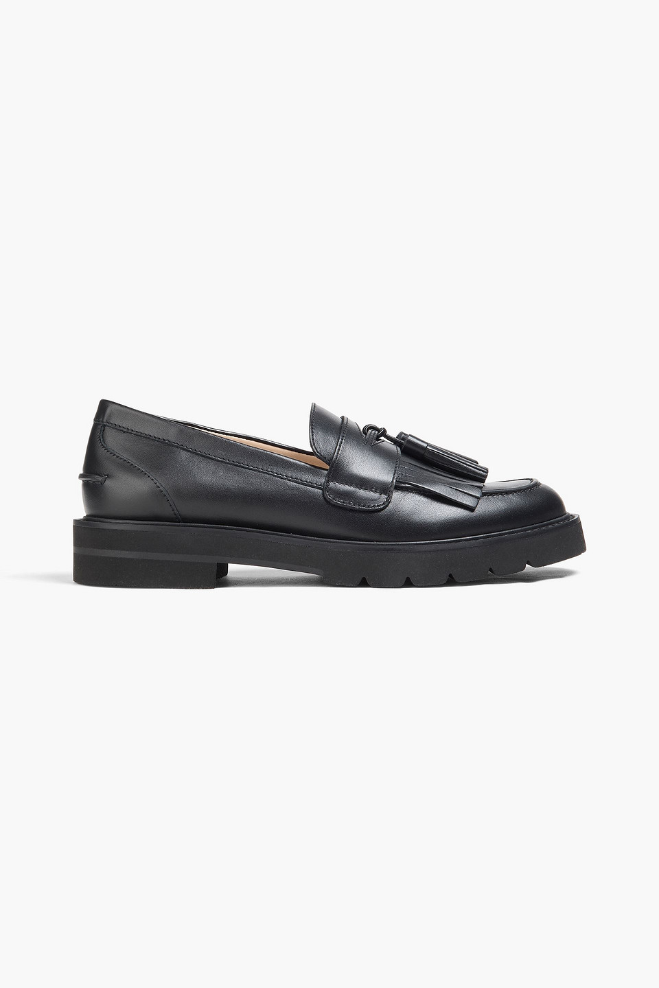 Stuart Weitzman Mila Tasseled Leather Loafers In Black