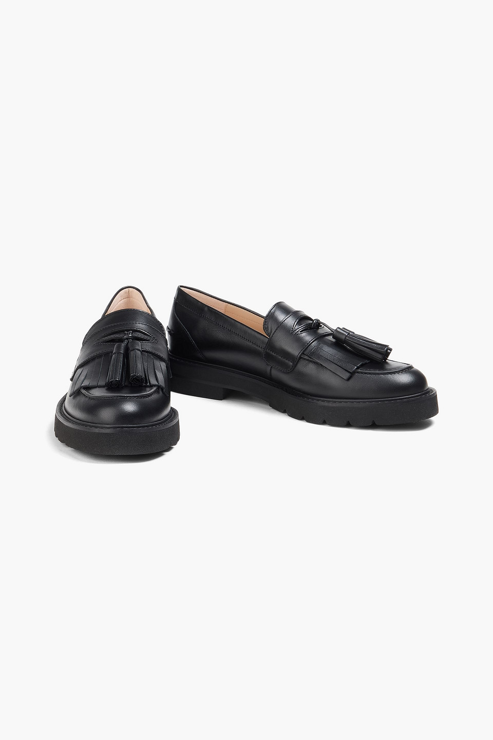 Stuart Weitzman Mila Tasseled Leather Loafers In Black