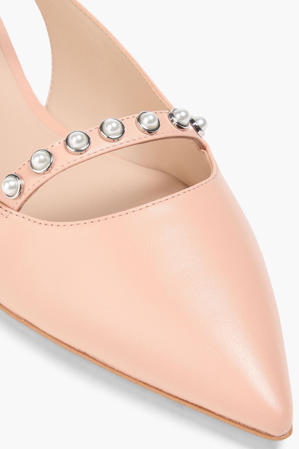 STUART WEITZMAN 인조 펄 장식 가죽 슬링백 포인티드 토 플랫