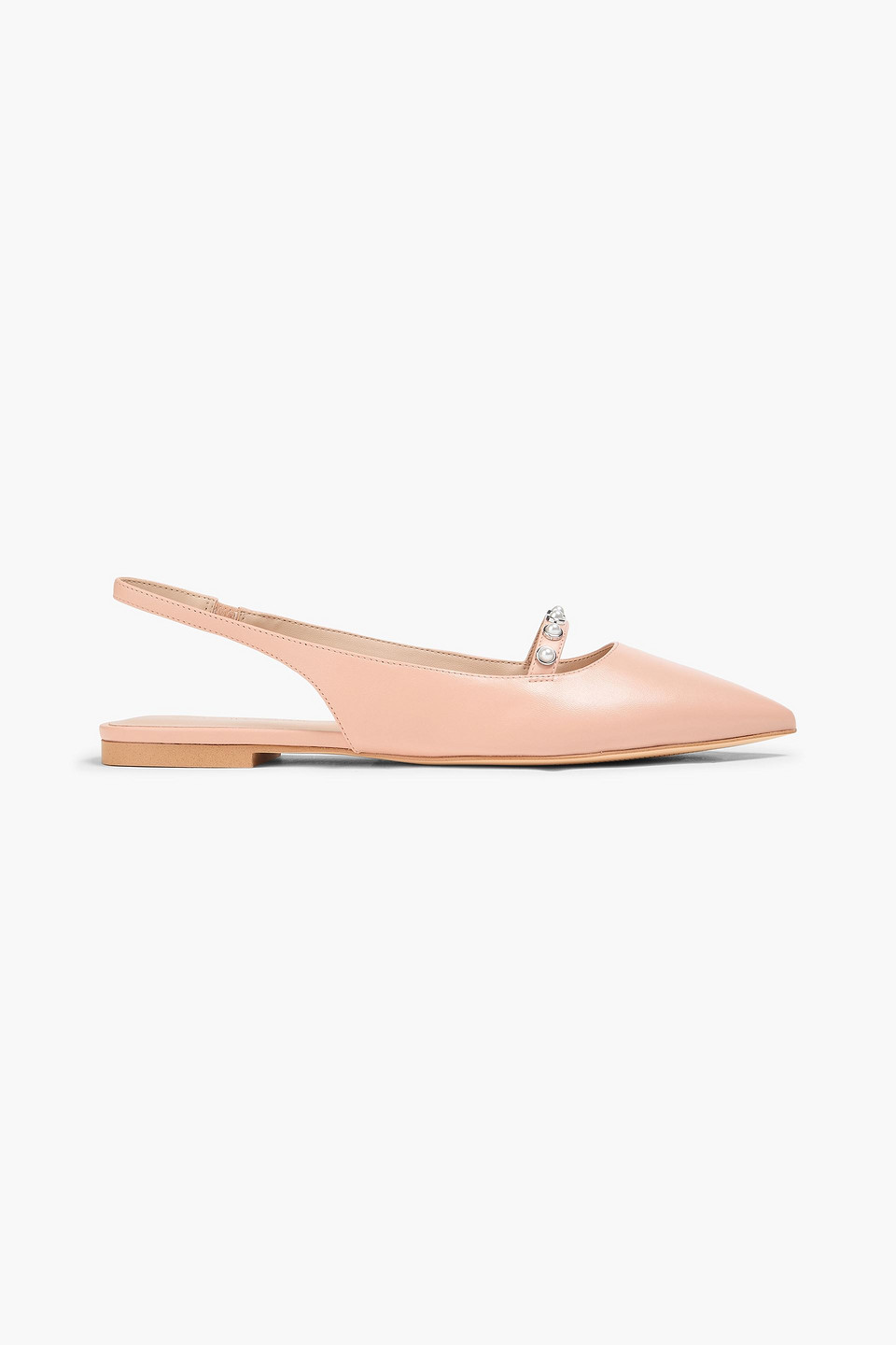 Stuart Weitzman Faux Pearl-embellished Leather Slingback Point-toe Flats In Pink