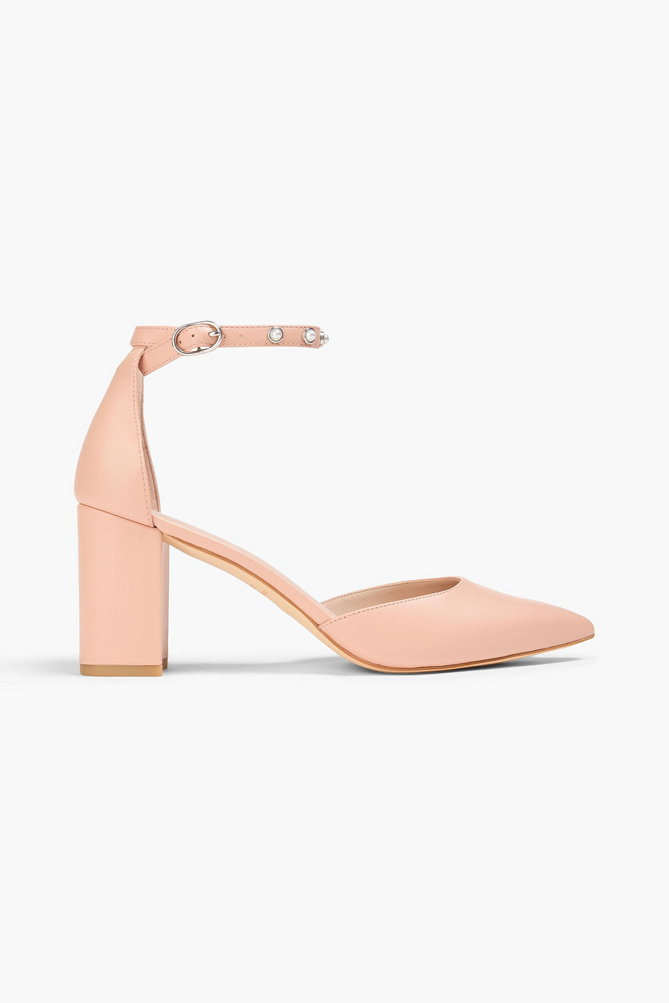 Stuart Weitzman Faux Pearl-embellished Leather Pumps In Pink