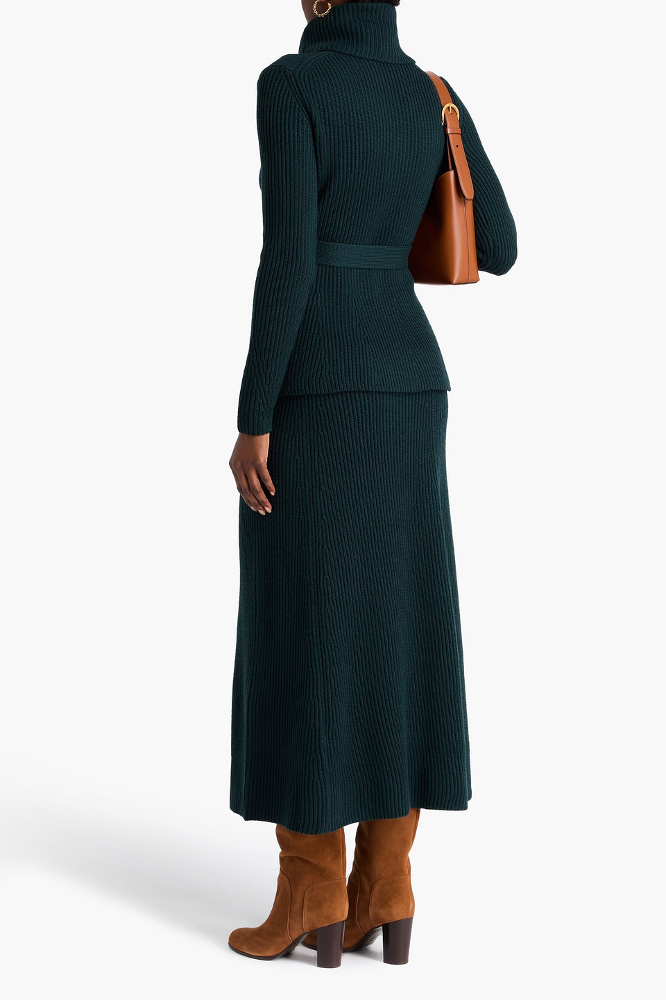 Zimmermann Belted Ribbed Wool Turtleneck Sweater In Green
