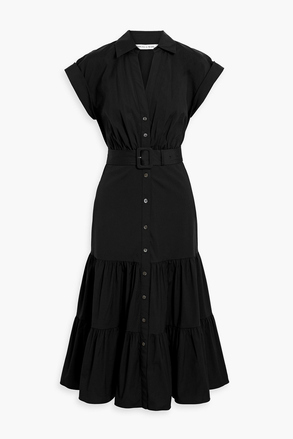 Veronica Beard Vanessa Belted Cotton-blend Poplin Midi Shirt Dress In Black