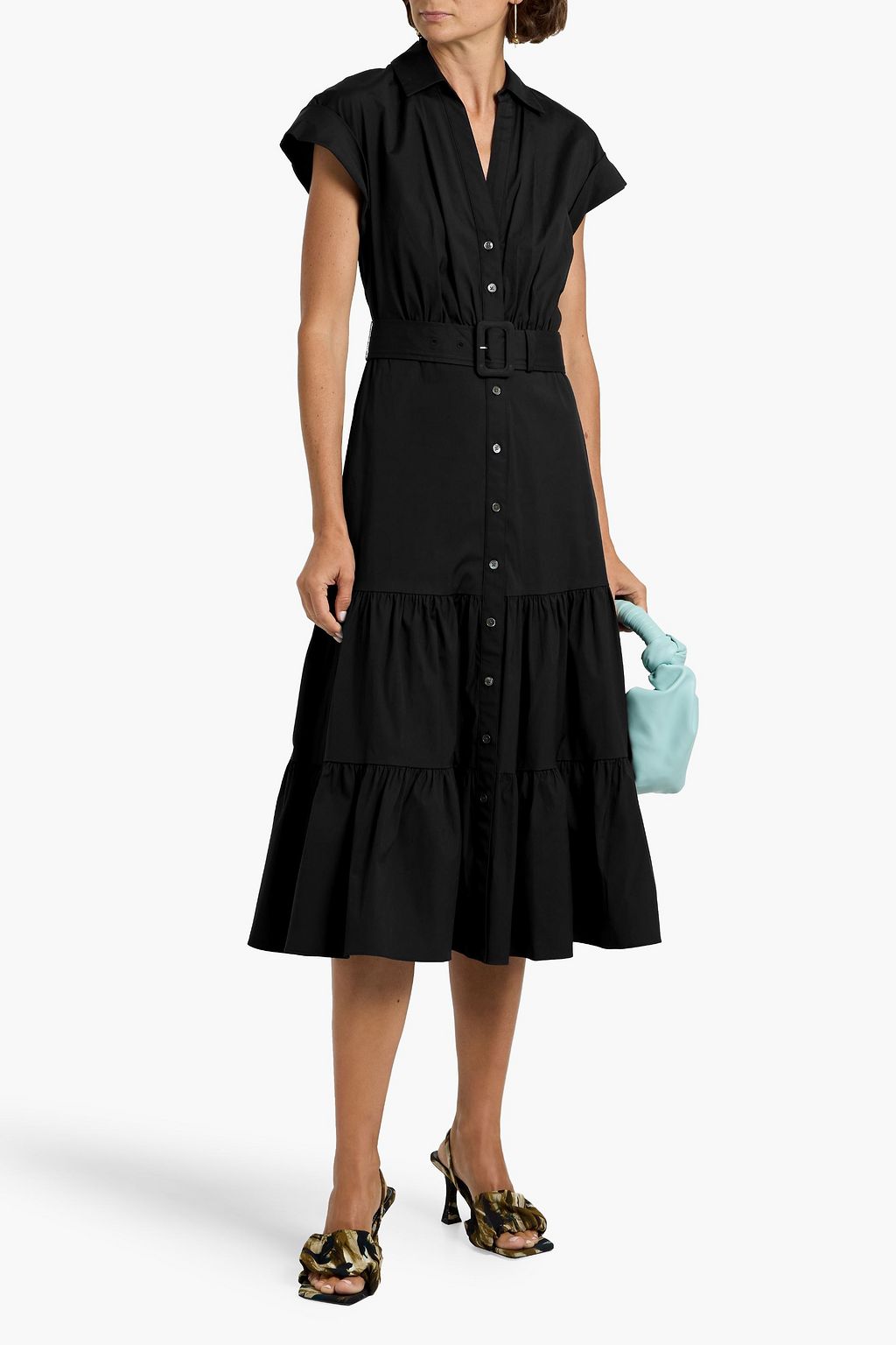 VERONICA BEARD Vanessa belted cotton-blend poplin midi shirt dress