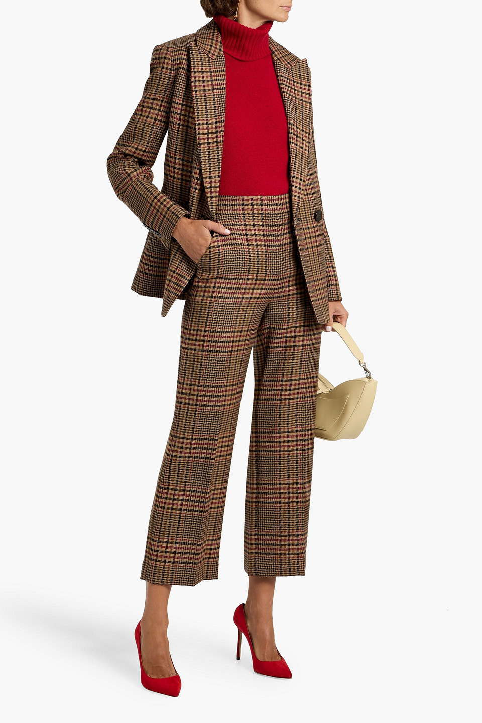 Veronica Beard Brixton Prince Of Wales Checked Wool Straight-leg Pants In Brown