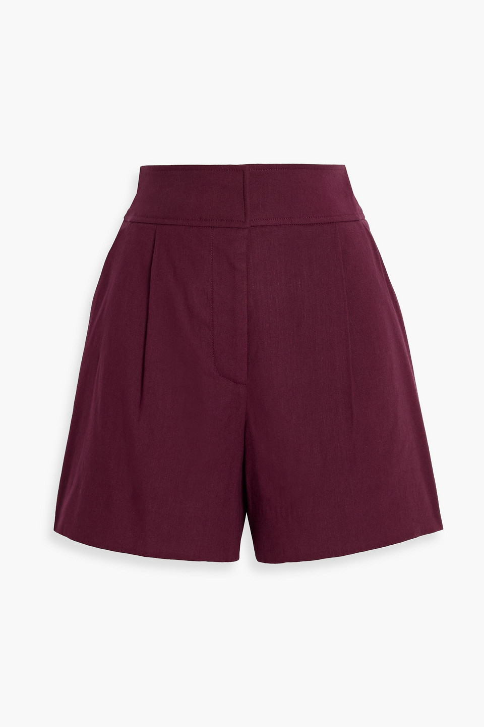 Veronica Beard Haina Pleated Linen-blend Shorts In Burgundy