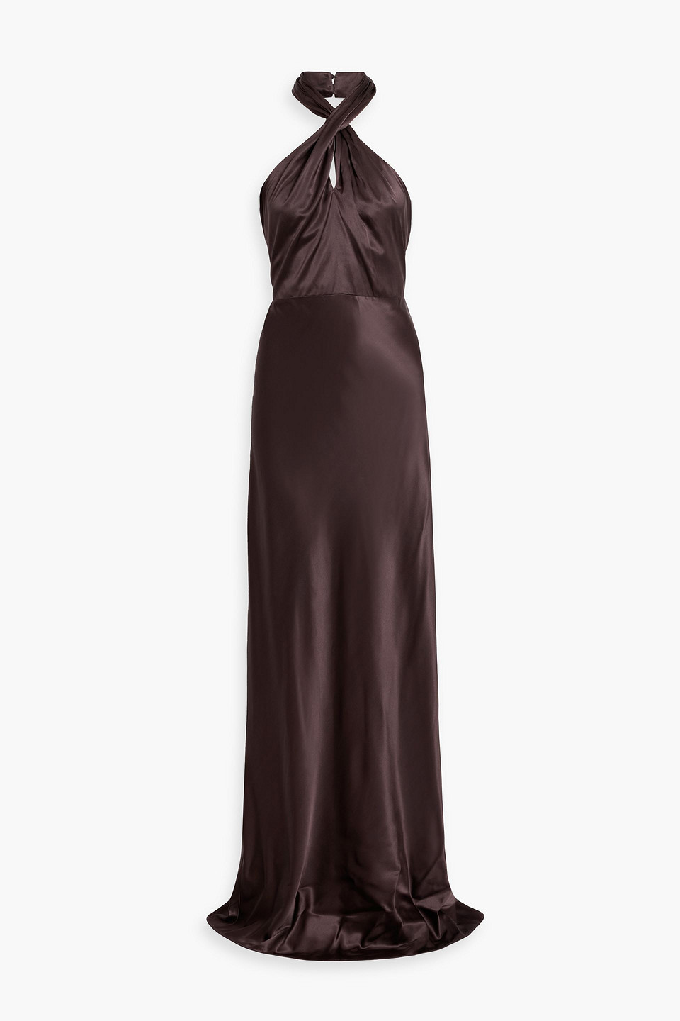 Veronica Beard Alberta Silk-blend Satin Halterneck Maxi Dress In Brown