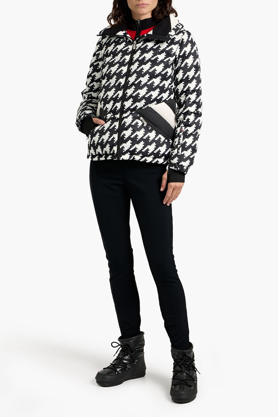 Perfect Moment Houndstooth Quilted Ski Jacket In Black