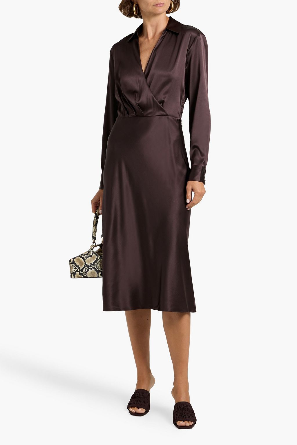 VERONICA BEARD Midikleid „Otis“ aus Satin aus einer Seidenmischung mit Wickeleffekt