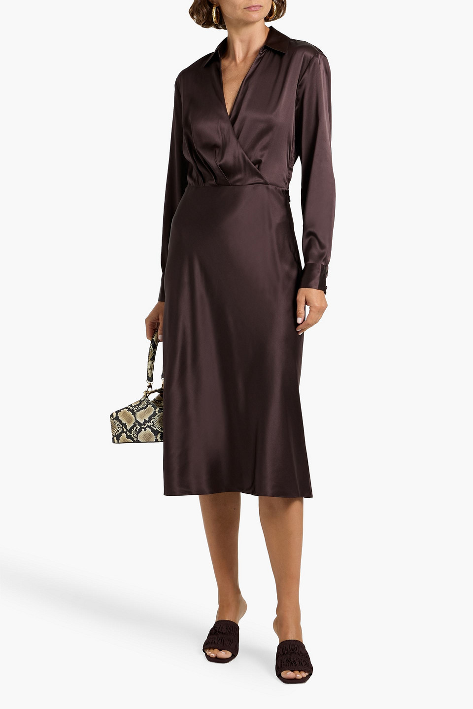 Veronica Beard Otis Long-sleeve Midi Dress In Brown