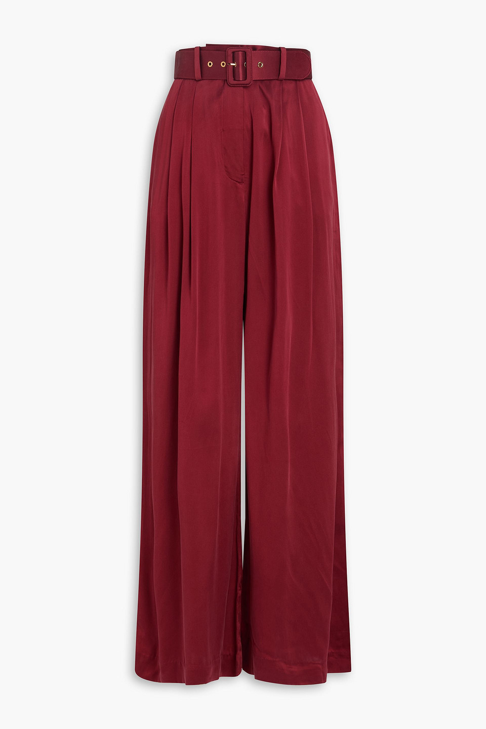 zimmermann - belted silk-charmeuse wide-leg pants - burgundy - 4