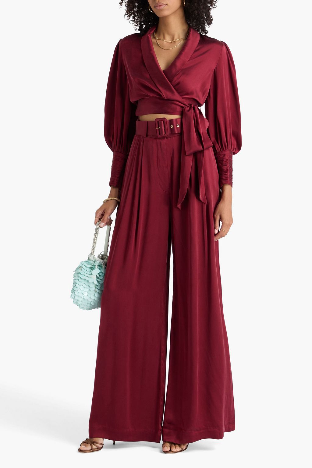 ZIMMERMANN Belted silk-charmeuse wide-leg pants