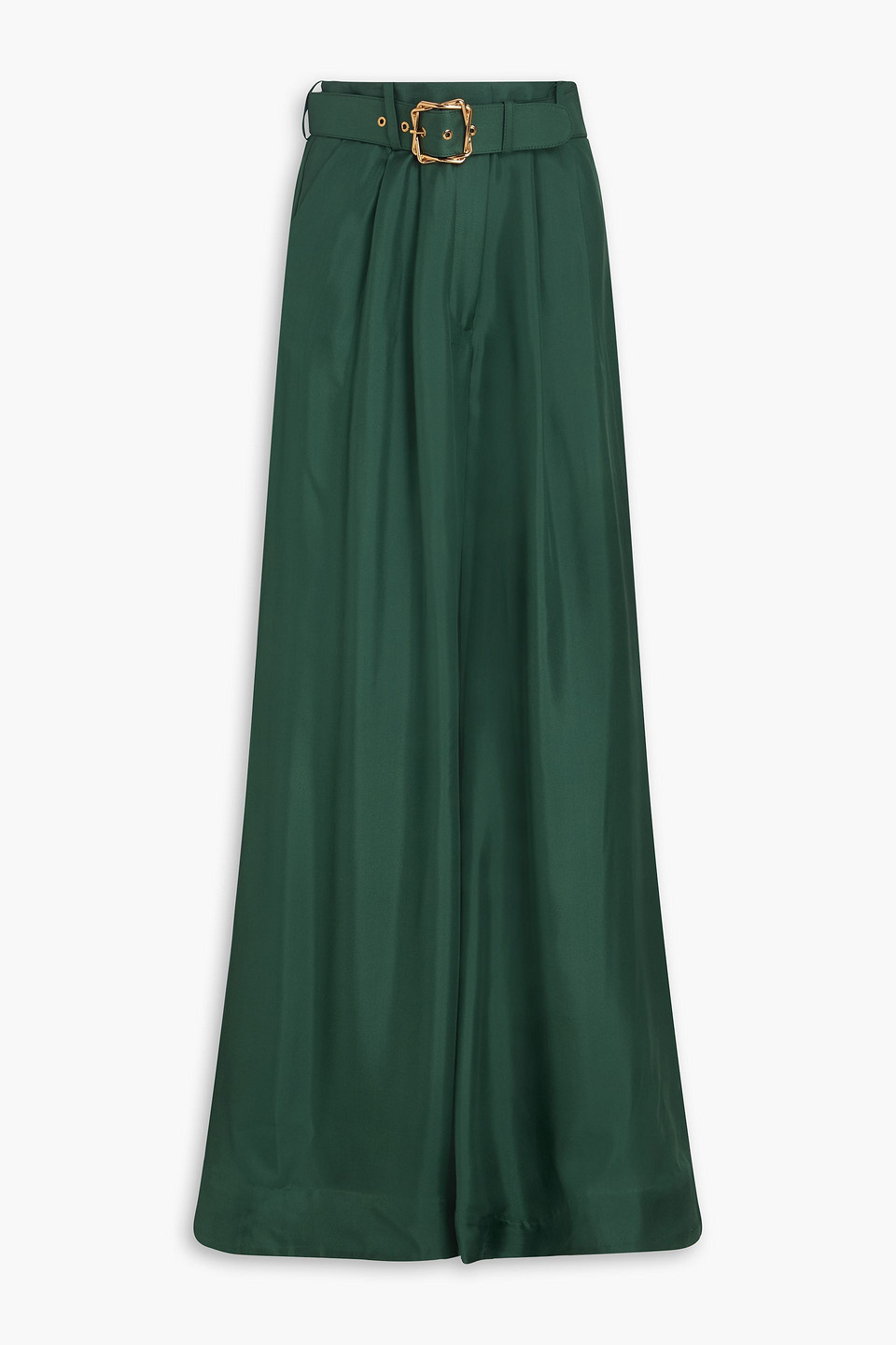 zimmermann - belted silk-twill wide-leg pants - green - 2