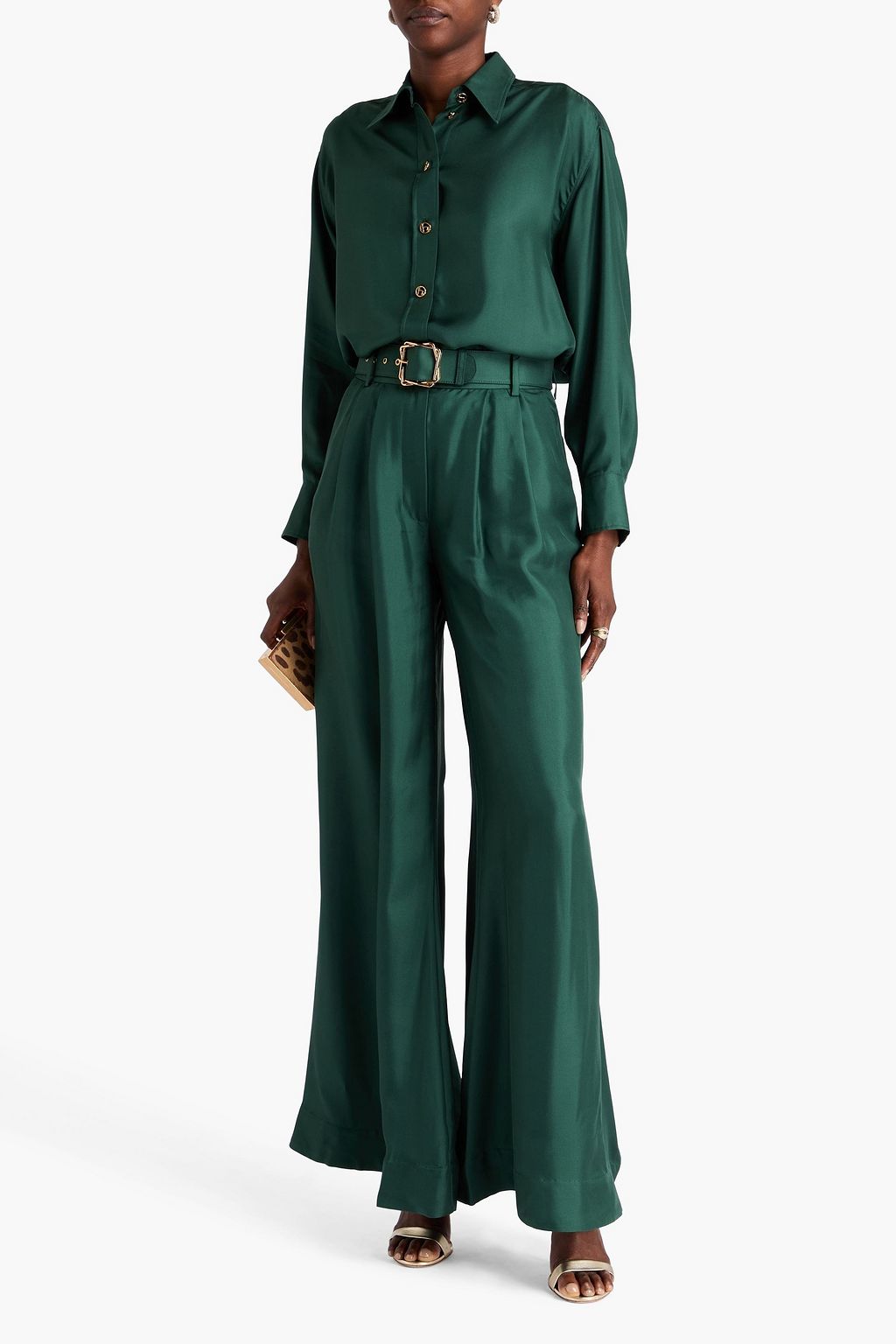 ZIMMERMANN Belted silk-twill wide-leg pants