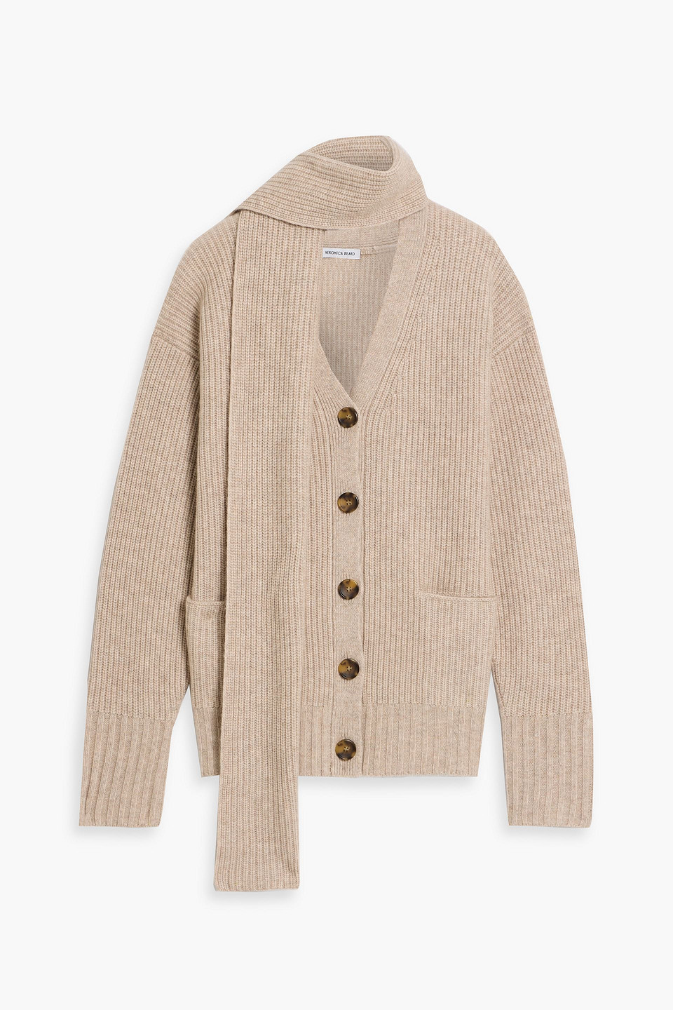 Veronica Beard Annalise Ribbed Wool And Cashmere-blend Cardigan In Neutral
