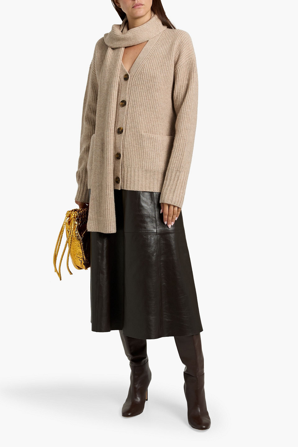 Veronica Beard Annalise Ribbed Wool And Cashmere-blend Cardigan In Neutral