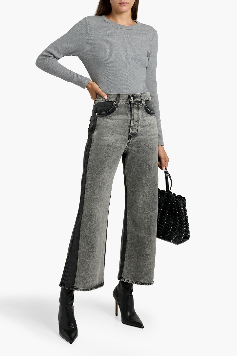 Veronica Beard Pruitt Ribbed Pima Cotton-blend Jersey Top In Gray