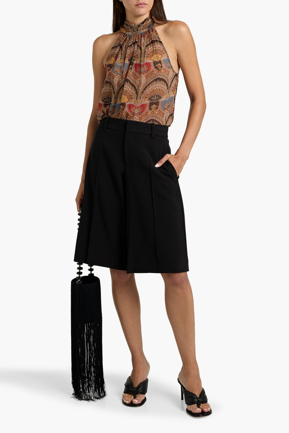 Veronica Beard Tanisha Printed Silk-chiffon Top In Brown