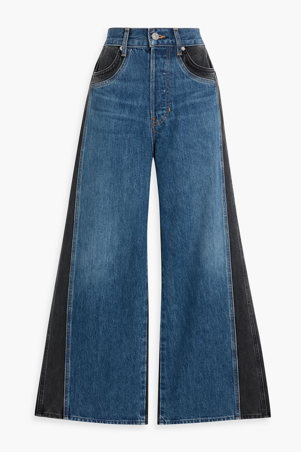 Veronica Beard Taylor Cropped Two-tone High-rise Wide-leg Jeans In Blue