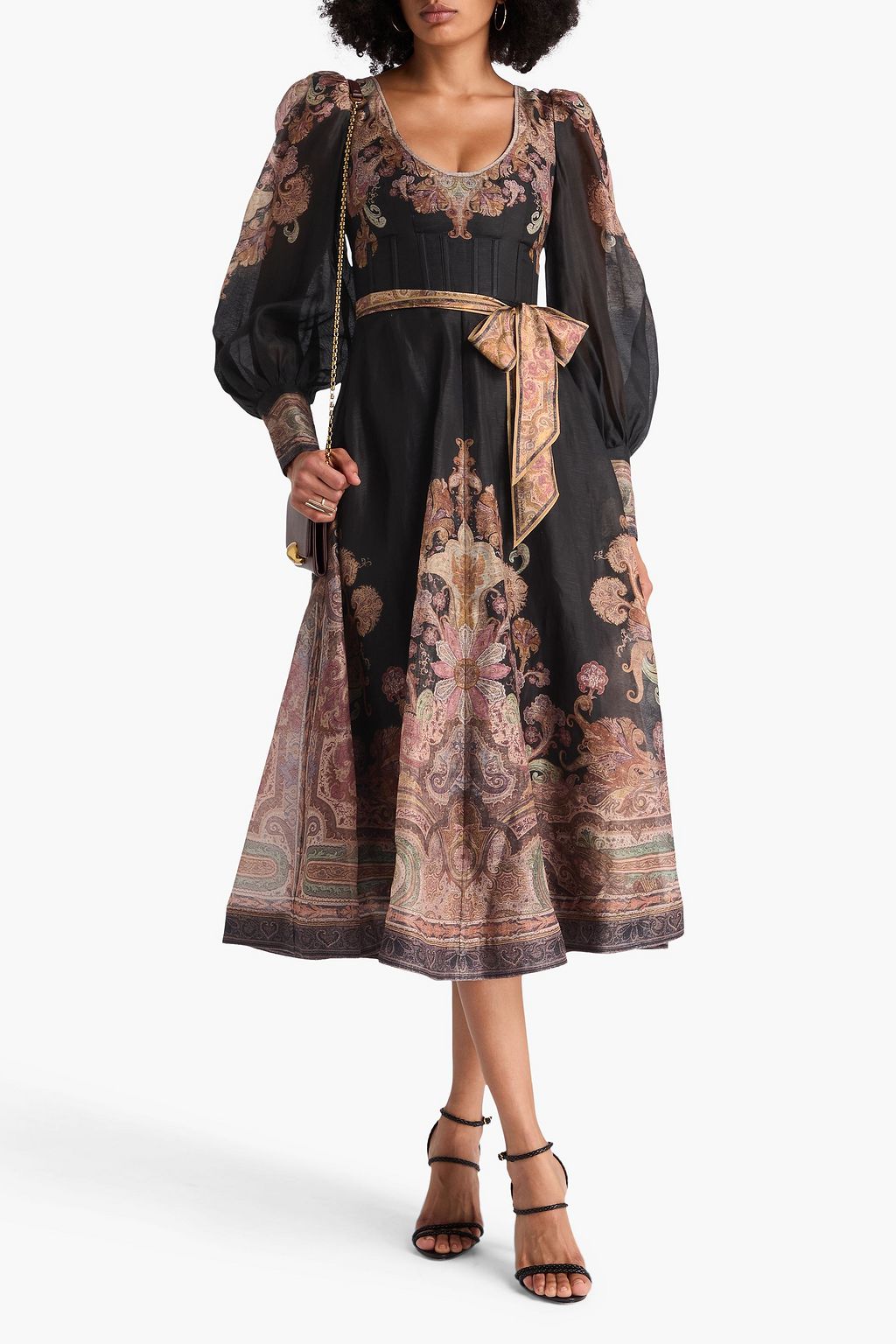 ZIMMERMANN Printed linen and silk-blend organza midi dress