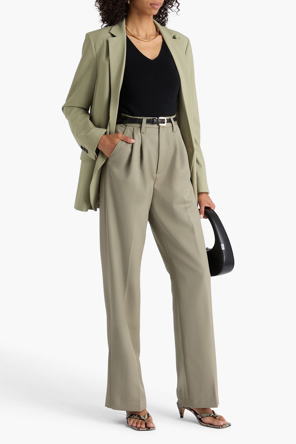 ANINE BING Carrie wool-blend twill wide-leg pants