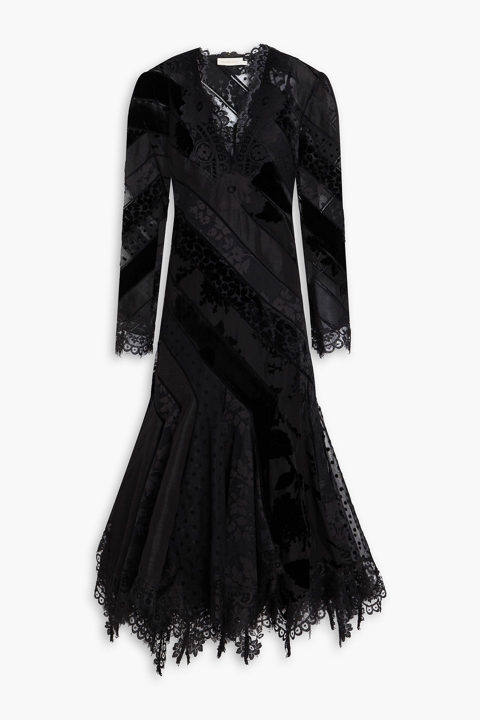 Zimmermann Lace-trimmed Devoré-organza Gown In Black