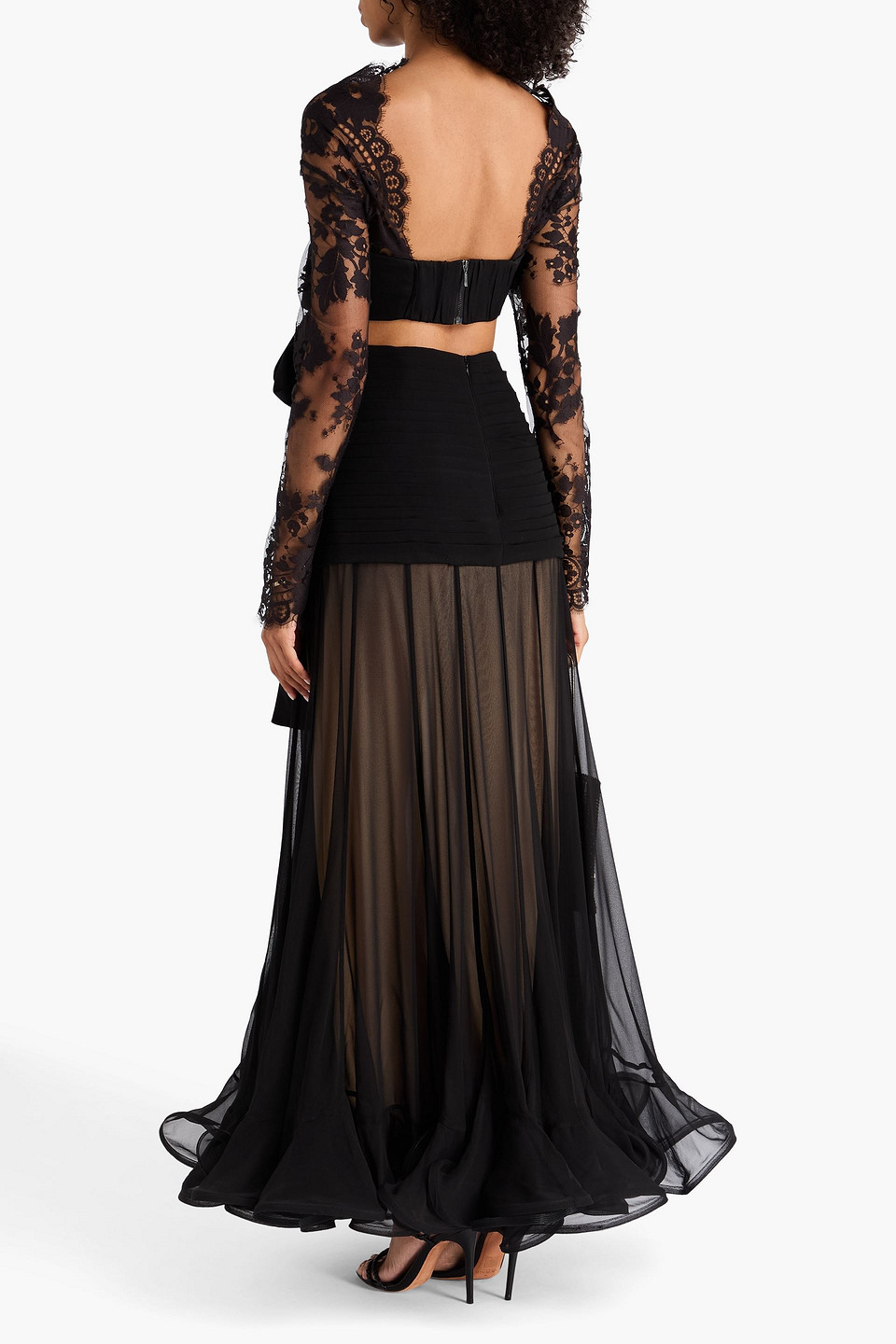 Zimmermann Cutout Chantilly Lace And Silk-georgette Gown In Black