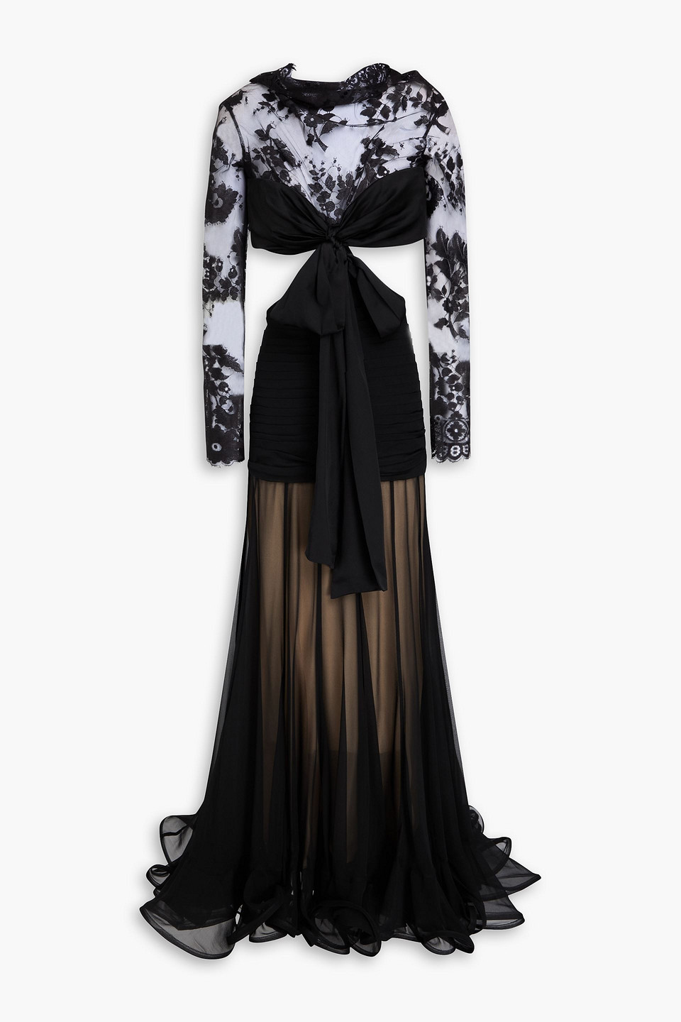 Zimmermann Cutout Chantilly Lace And Silk-georgette Gown In Black