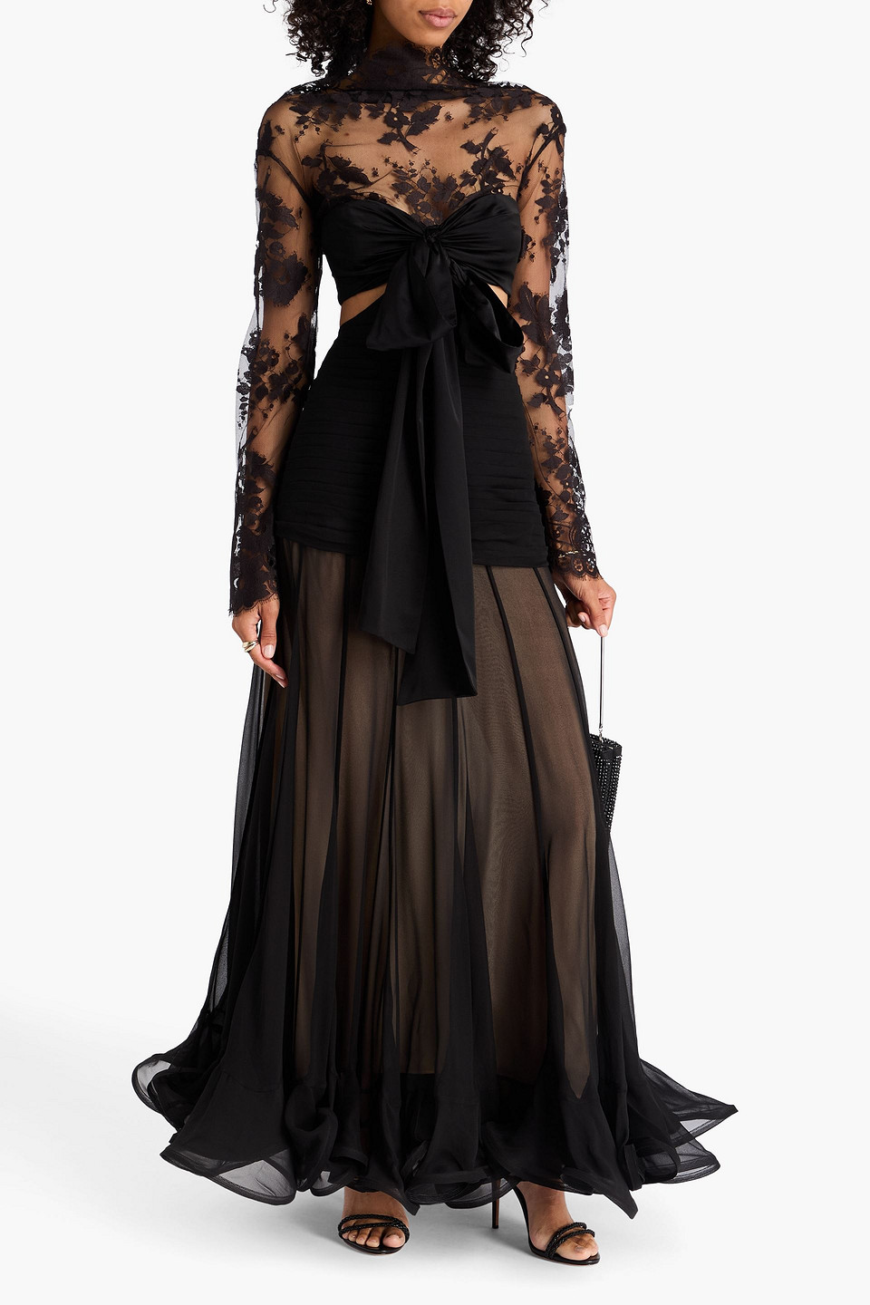 Zimmermann Cutout Chantilly Lace And Silk-georgette Gown In Black