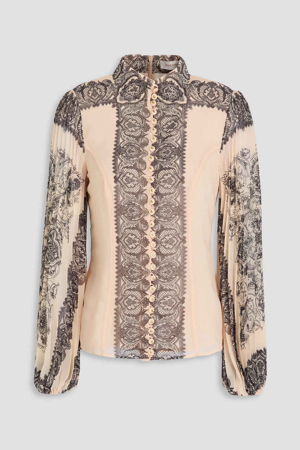 Zimmermann Pleated Paisley-print Georgette Blouse In White
