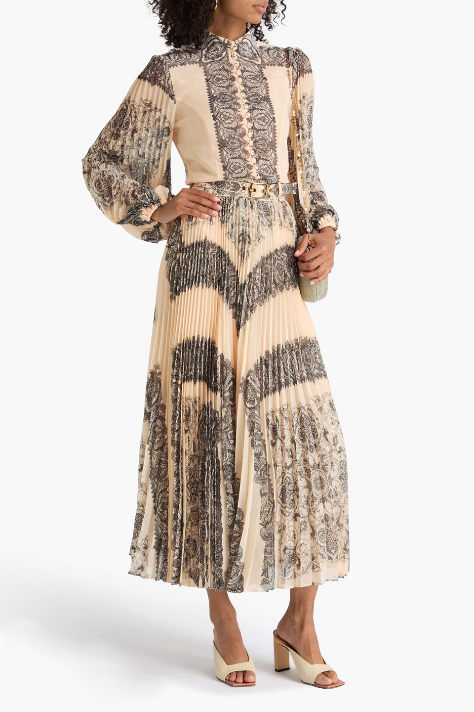 Zimmermann Pleated Paisley-print Georgette Blouse In Neutral