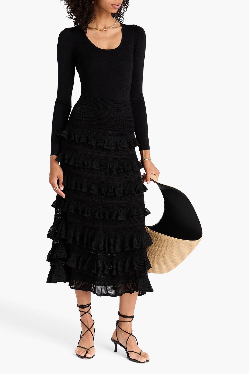 ZIMMERMANN Ruffled crochet-knit midi skirt