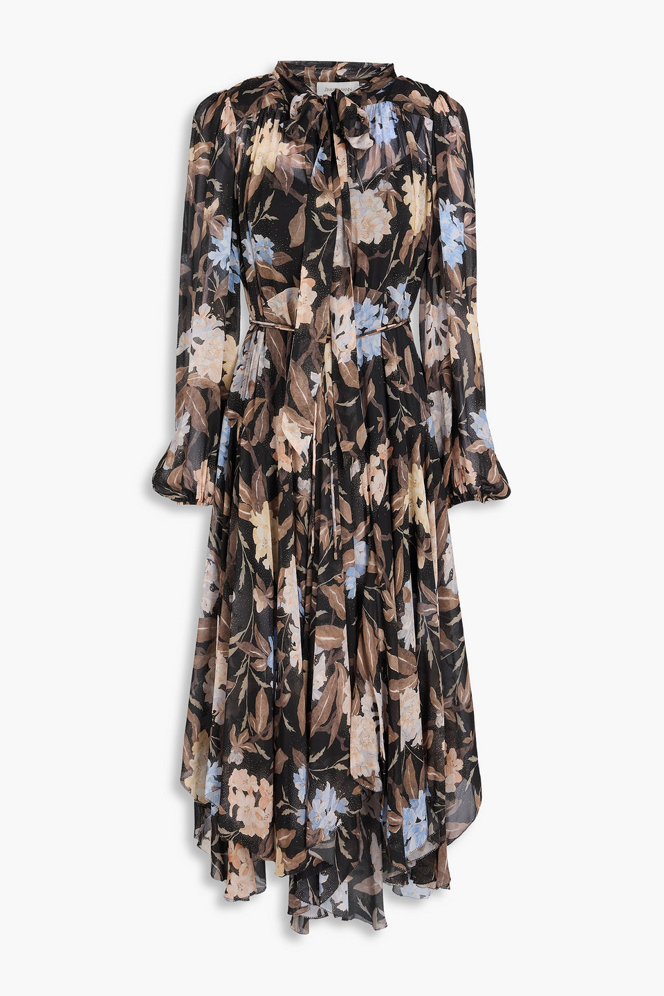 Zimmermann Eden Handkerchief Belted Floral-print Crepe De Chine Midi Dress In Multi