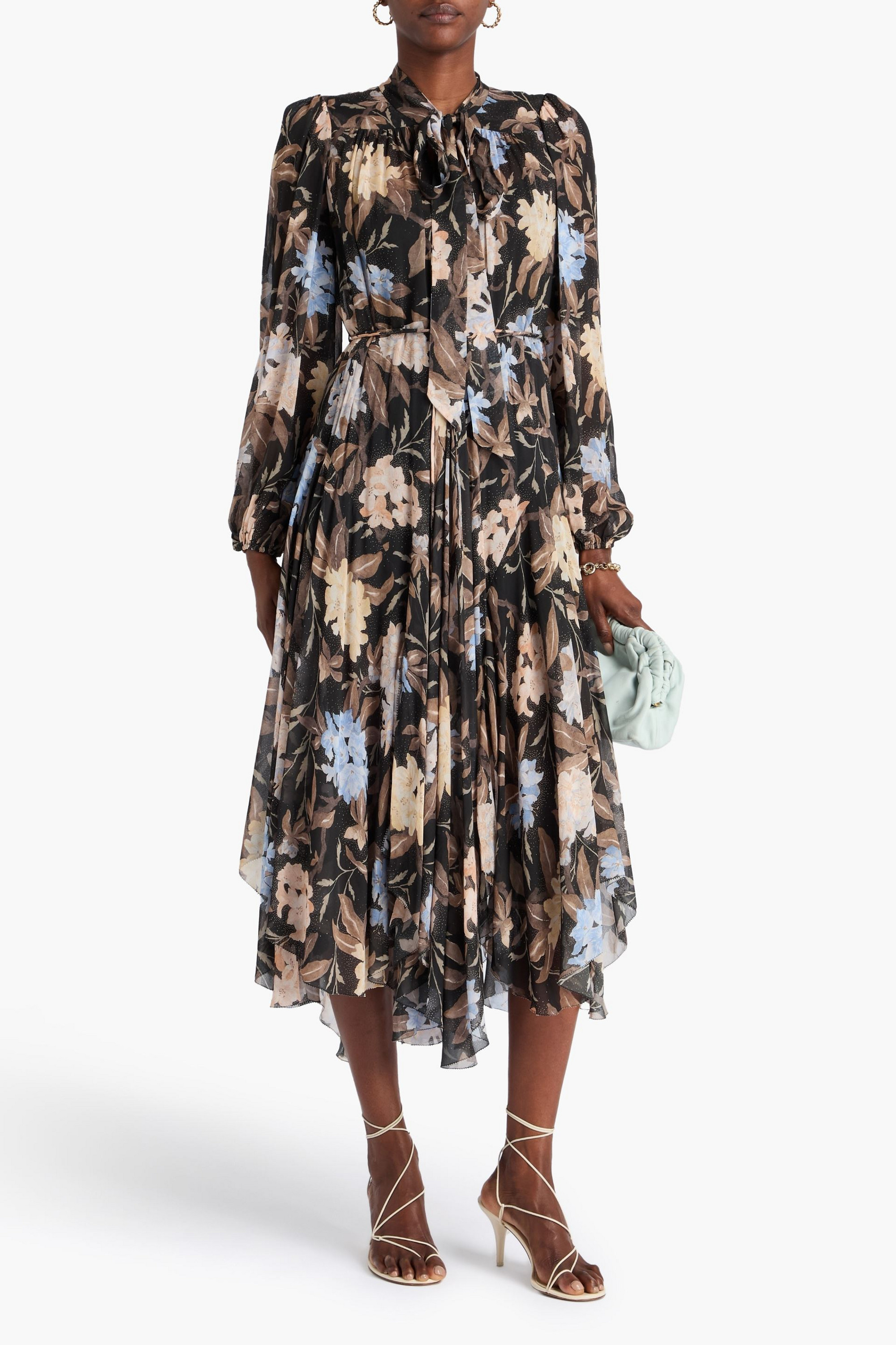 Zimmermann Pussy-bow floral-print chiffon midi dress
