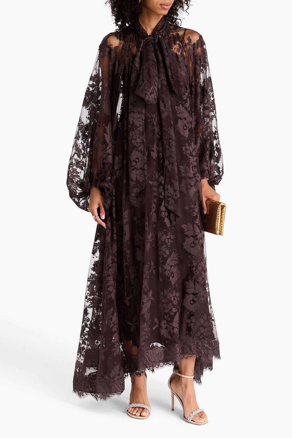 ZIMMERMANN コットン混レース ロングドレス リボンタイ